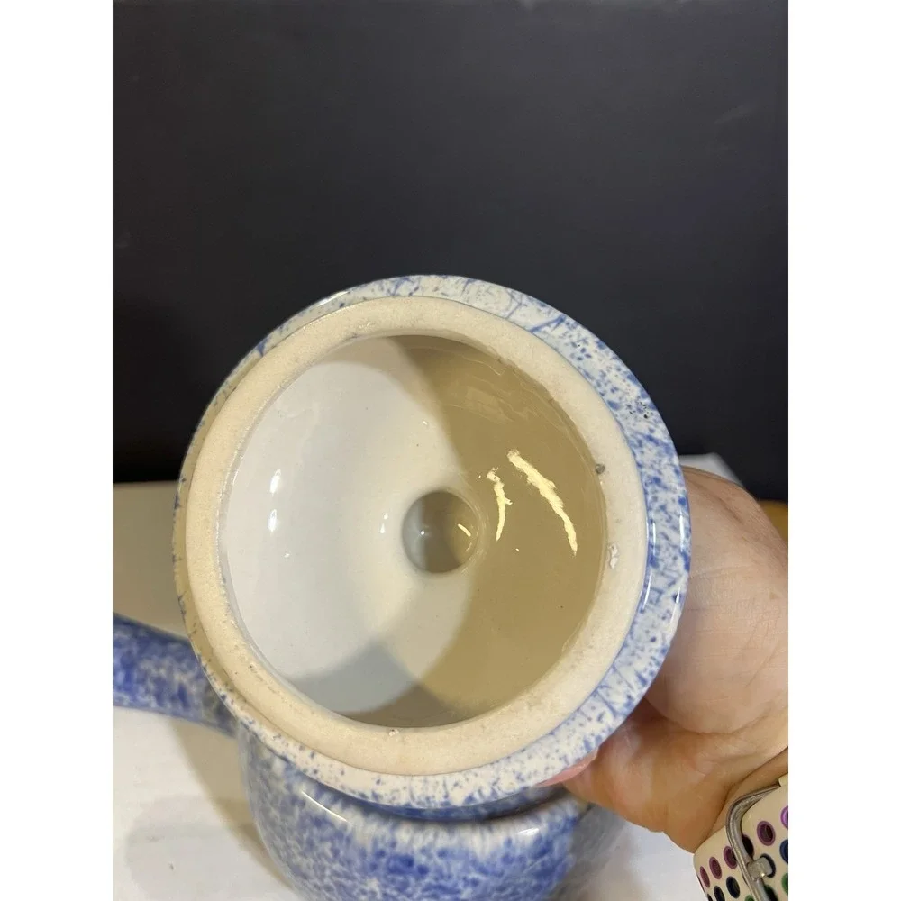 Vintage Blue Speckled Stoneware‎ Soup Pot With Lid & Handle 4.5T x 7.5L (2081)